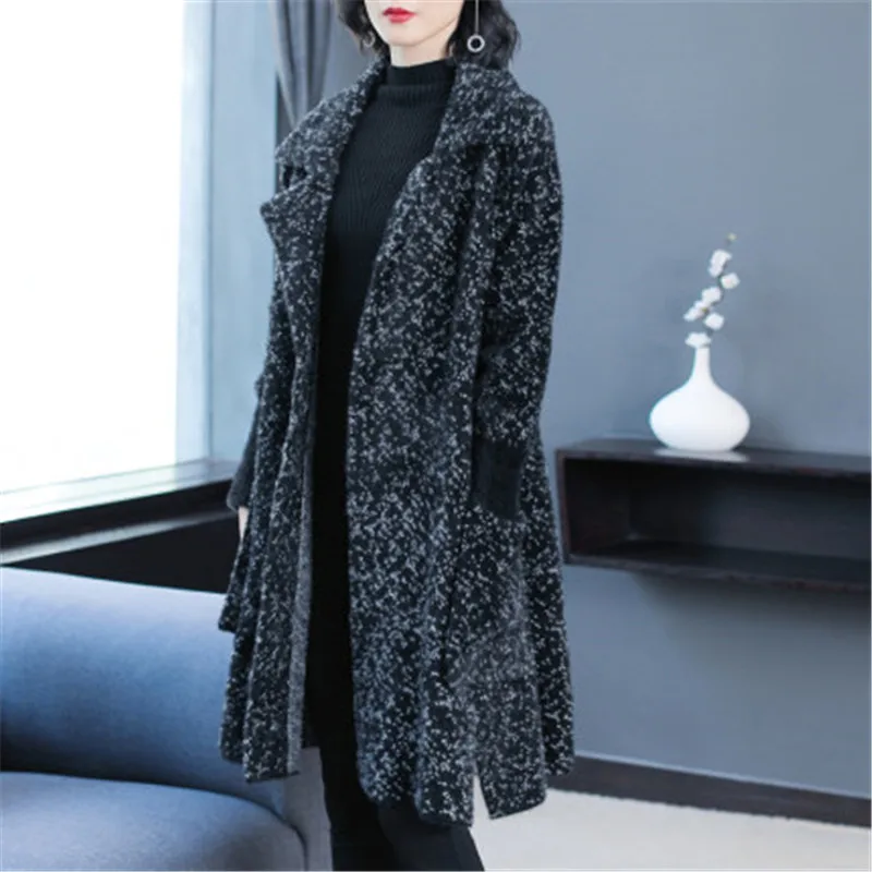 Винтажная верхняя одежда из искусственной норки Свободное пальто средней длины