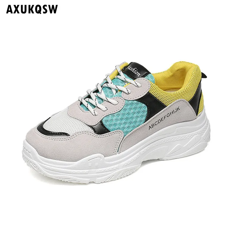 yellow Женская спортивная обувь года моды Tenis Feminino летняя белая дышащая сетка кружева с толстым каблуком туфли на платформе расширенный супер - Цвет: yellow