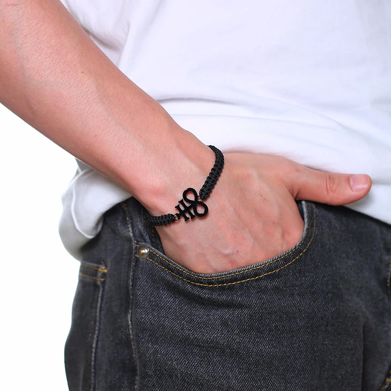 

ADJUSTABLE BLACK BRAIDED WITH STAINLESS STEEL SATANIC LEVIATHAN CROSS SIGIL OF LUCIFER BRACELET FOR MEN UNISEX JEWELRY
