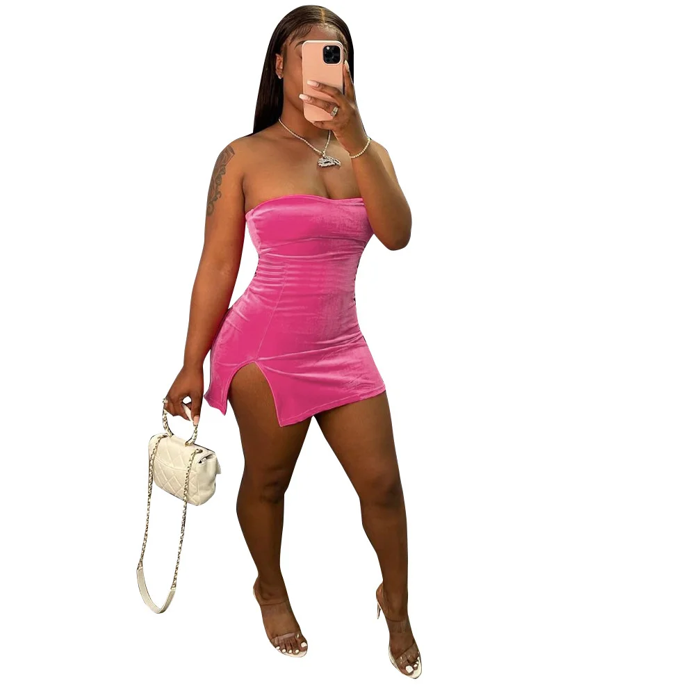 

A6077 Fashion Women's Sexy Wrap Chest Split Dress