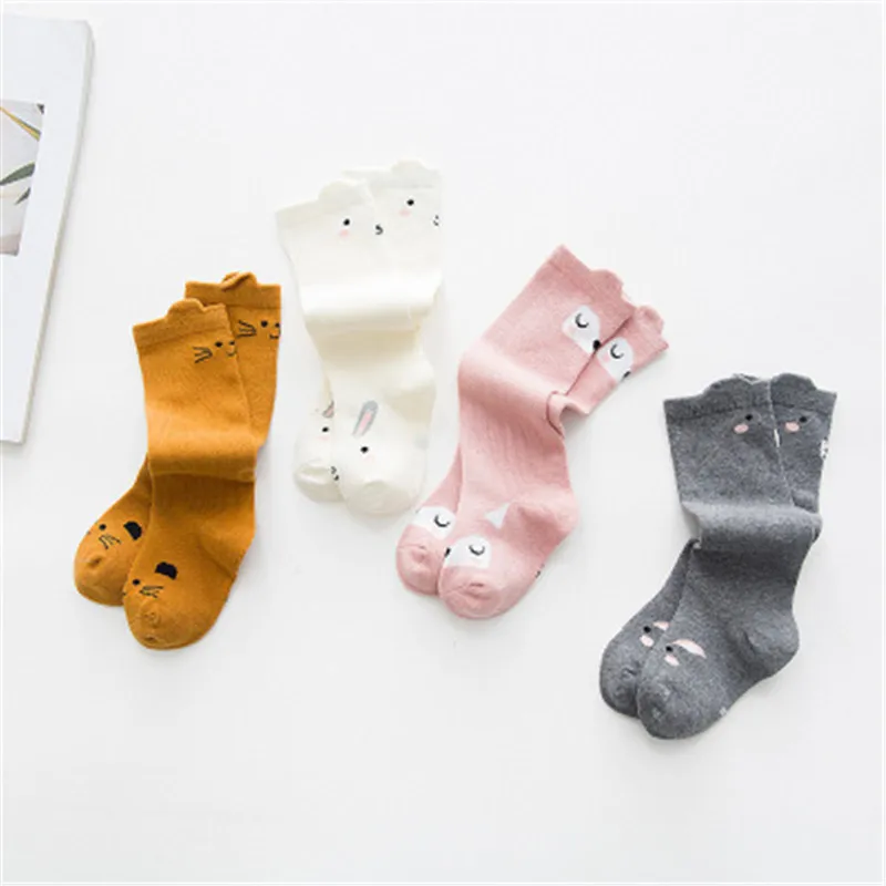 

Baby Cute Cartoon Socks Medium Long With Heel Ears Socks Kids Infant Knee High Cotton Socks Boy Girls Stockings