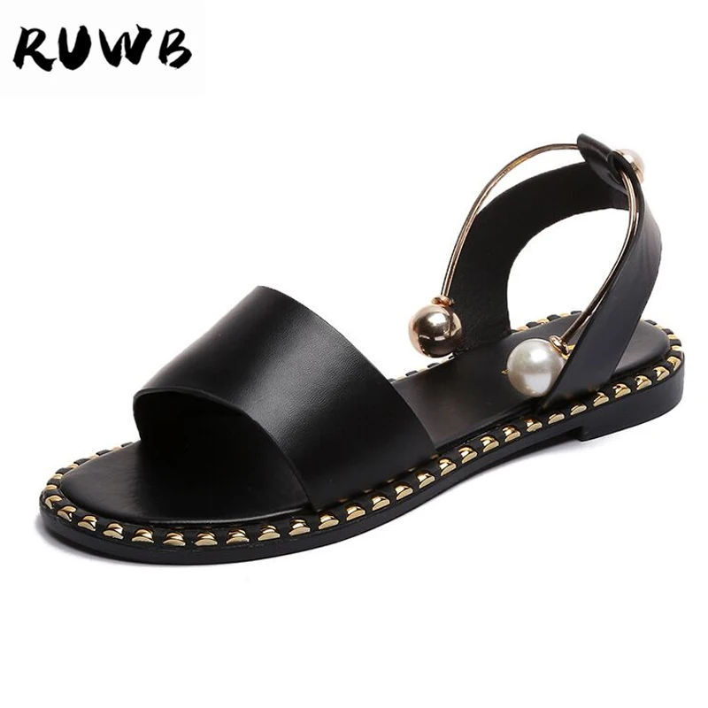Женские уличные модные сандалии RUWB мягкие кожаные удобные босоножки на плоской