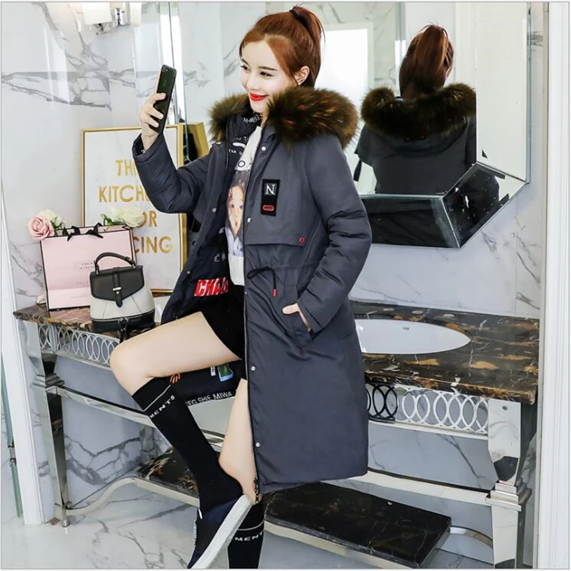 

Both Two Sides Can Be Wore 2019 New Arrival Women Winter Jacket With Fur Hooded Long Padded Female Coat Outwear Print Parka R395