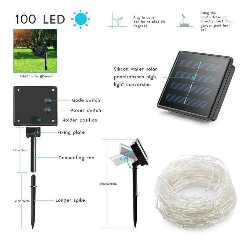 

Solar Powered LED String Lights Fairy Garland Waterproof 5M 10M Copper Wire for Christmas New Year Decoration Garden Lamp