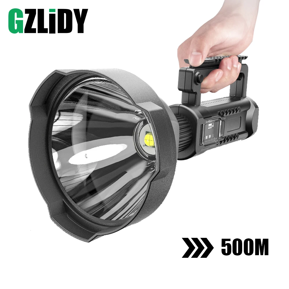 Satılık Güçlü LED El Feneri Taşınabilir XHP70.2 Meşale USB şarj Edilebilir ışıldak Su Geçirmez Spot Tabanı Ile Balıkçı ışığı Fener