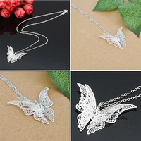 new fashion womens cut out pointed butterfly necklace with chain and flying wings silver color necklace
