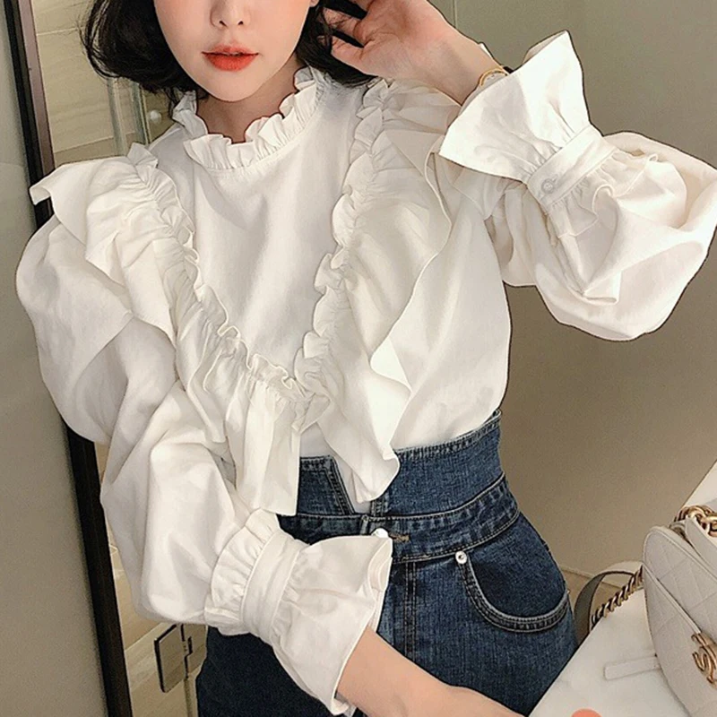 Рубашка PERHAPS U женская с воротником-стойкой белая однотонная блузка