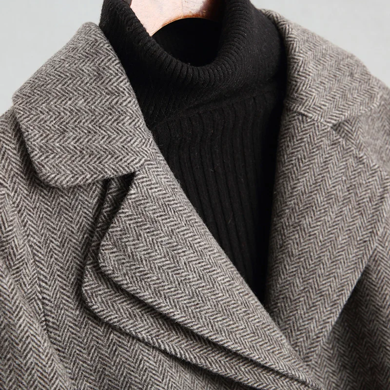 Длинное шерстяное пальто женская двухсторонняя Корейская твидовая куртка весна