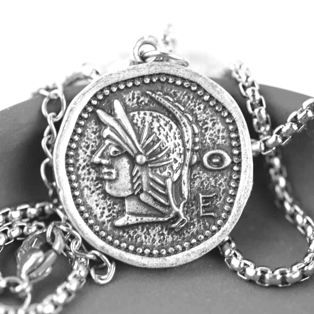 AntiqueSilver Римский гладиатор ожерелье для мужчин и женщин винтажный воин медальон Гладиус солидер подвеска в виде монеты медаль ювелирные изделия - Окраска металла: AntiqueSilver