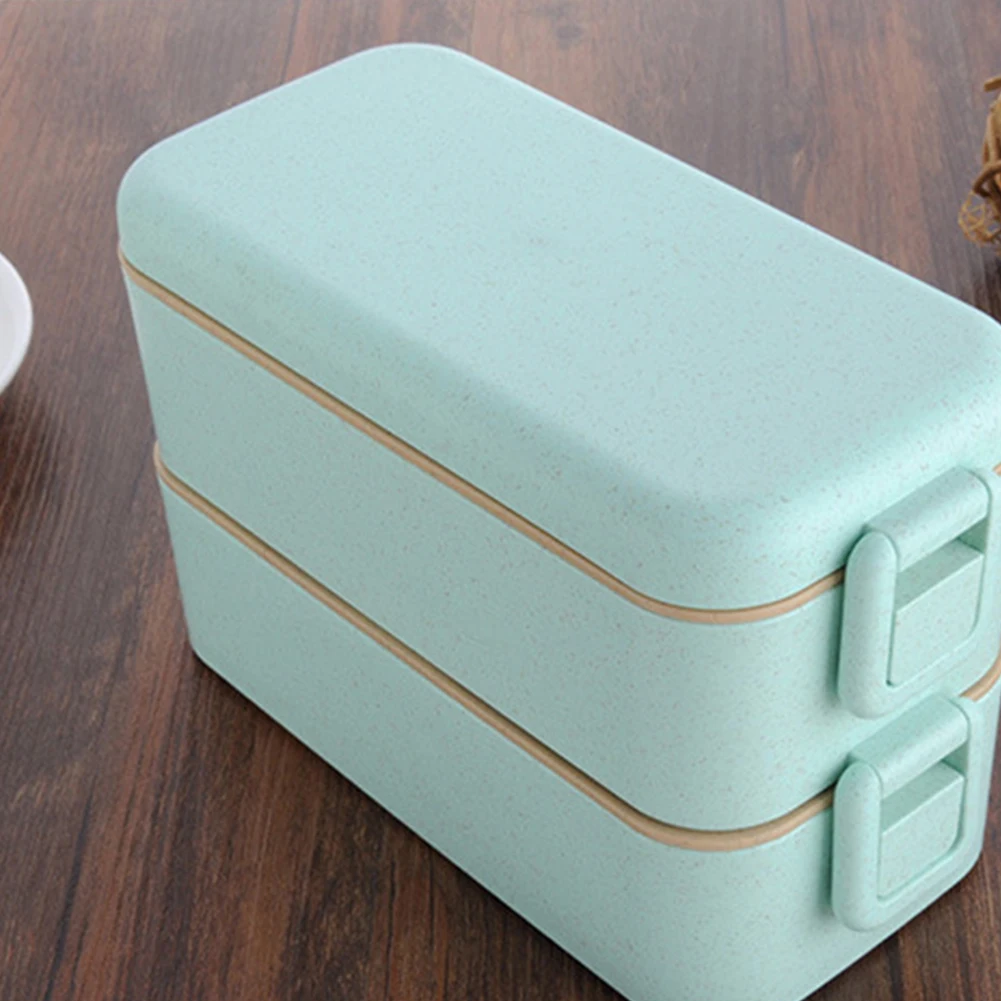 Lock Catch Compartments With Cutlery Double Layer Lunch Box School Office Wheat Straw 800ml Microwave Heating Food Storage Bento | Дом и сад