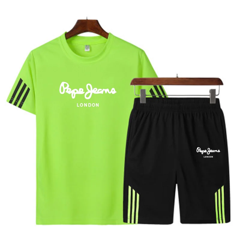 

Men's summer workout clothes suit men's brand sports suit breathable men's T-shirt + shorts sportswear 2-piece set 2021