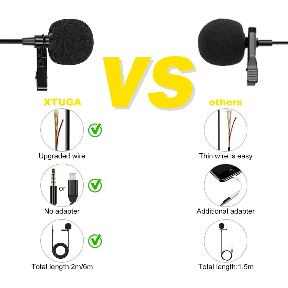 Профессиональный петличный микрофон XTUGA всенаправленный с простой клипсой для