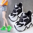 Кроссовки женские кожаные, черные, на танкетке 12,5 см, дышащие, повседневные