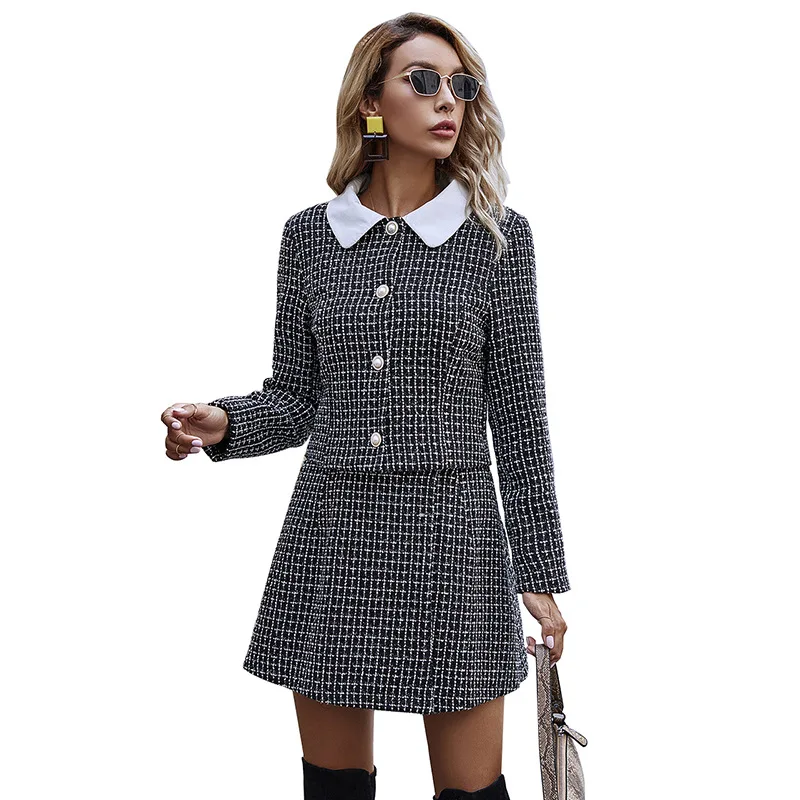 

New Fashion 2020 Autumn Designer Plaid Jacket Women's Single Breasted Pearl Buttons Coat Outer