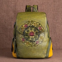 volasss vintage china style backpacks for teenage girls bookbag women backpack genuine leather new handmade embossed bag ladies