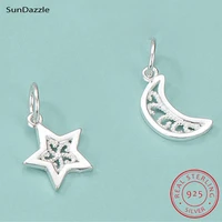 2pcs genuine real pure solid 925 sterling silver pendant pentagram star moon suspension diy jewelry making findings charms