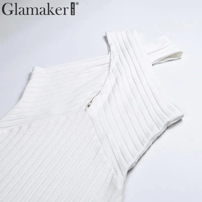 Glamaker трикотажное сексуальное платье-свитер с открытыми плечами для женщин зима-осень вечерние короткое Клубное платье Элегантное Черное вечернее платье