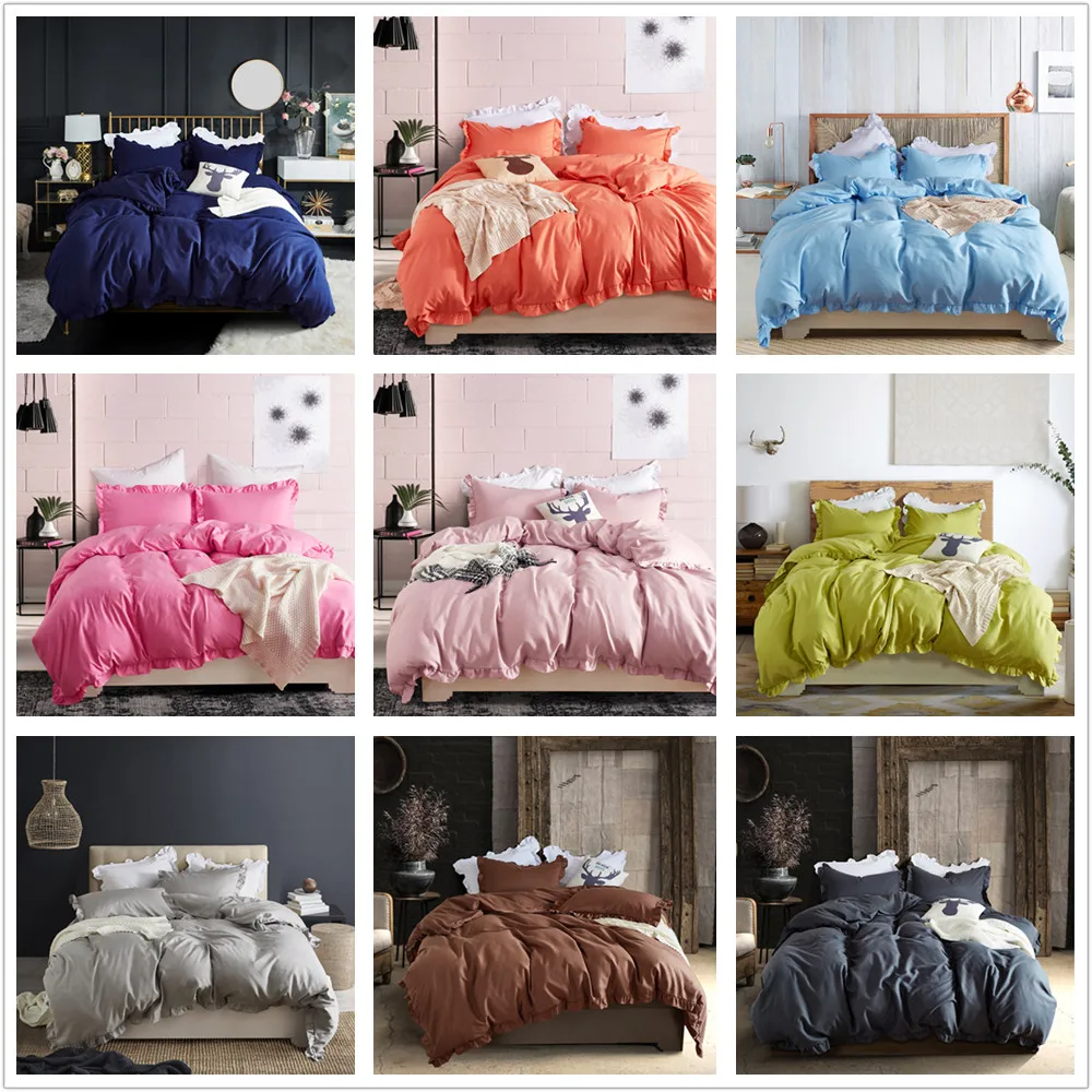

Lotus Leaf Bedding Sets for Girl Solid Color Duvet Cover Set Twin Queen King Size Sanding Polyester Fabric Fashion Bedroom Decor