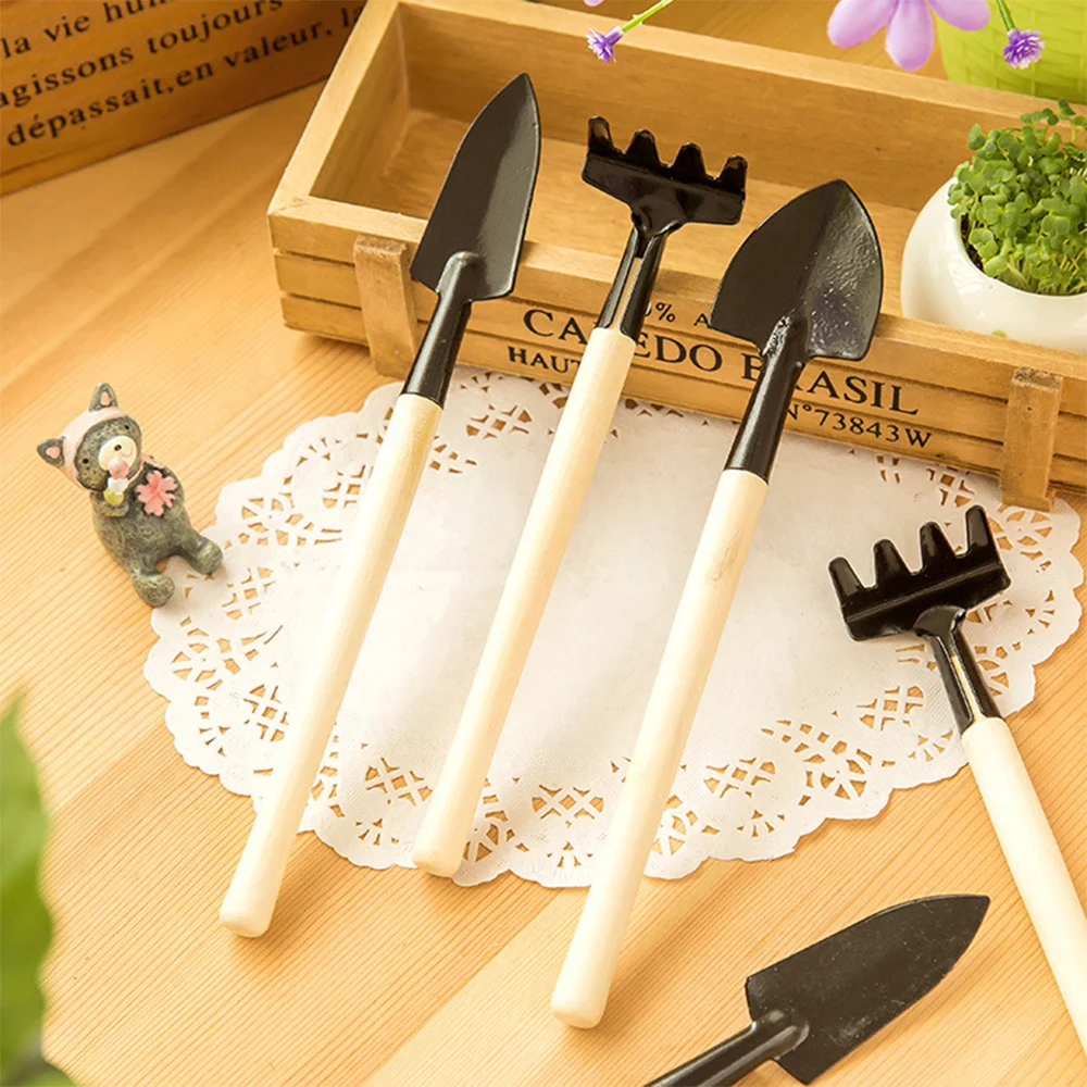 

3pcs/Set DIY Planting Flower Succulents Mini Shovel Rake Spade Wood Handle Metal Head Iron Potted Plants Gardening Hand Tools