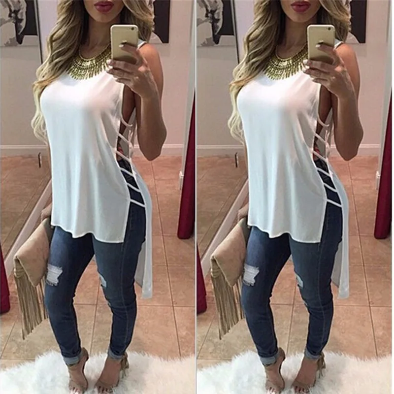 Женская шифоновая рубашка без рукавов повседневная однотонная блузка летние