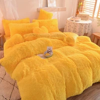 yellow blue pink plush shaggy warm fleece girl bedding set mink velvet double duvet cover set bed sheet pillowcases home textile