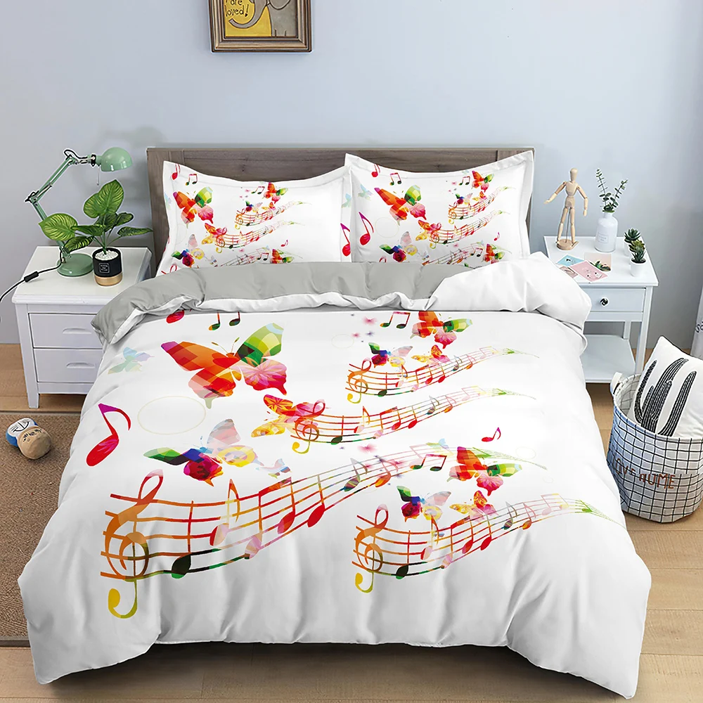 

Butterfly Music Note Painting Duvet Cover Set Bedding Set Bed Linen Home Textile Bedclothes Soft Bed Set Queen/King Size for Kid