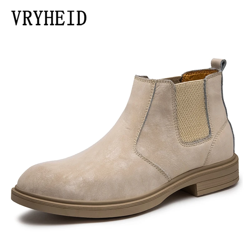 

VRYHEID Brand Men's Boots Genuine Leather Winter Boots Outdoor Non-slip Chelsea Boots Pointed Toe Men Ankle Boots Big Size 38-47