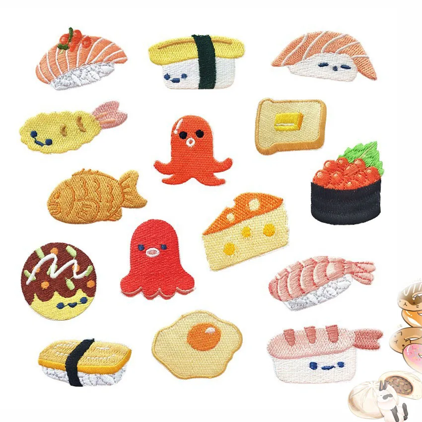 Милые нашивки с едой для вышивки - торт, лосось, хлеб - для одежды, аппликация, шитье, эмблема, заплатки для одежды.