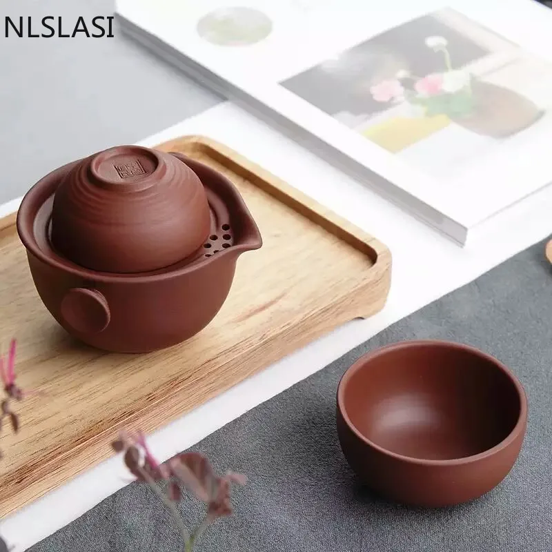 

Чайный чайник из фиолетовой глины Gaiwan, портативный дорожный чайный набор, Традиционный Чайный набор из фиолетовой глины, керамическая чашк...