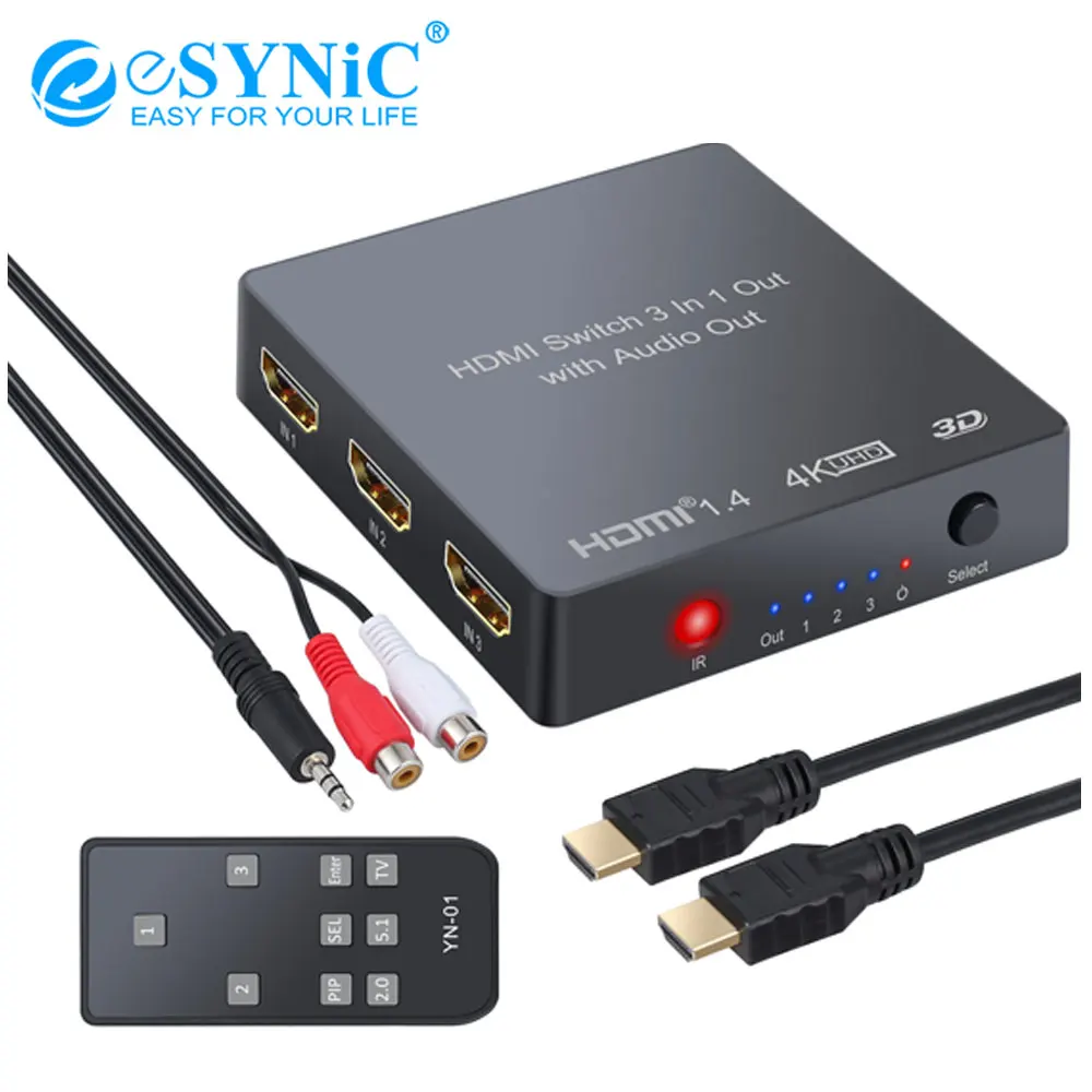 eSYNiC 1080P PIP HDMI Audio Converter with 3 port Extractor Optical Toslink Stereo Output RCA Cable Support 4K 3D | Электроника