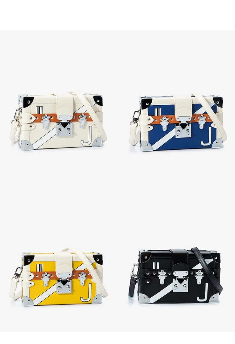 

Fashion Metal Buckle Stitching Women's Handbag New Box Bag Small Square Bag Shoulder Messenger Bag Contrast Color Lock Small Bag