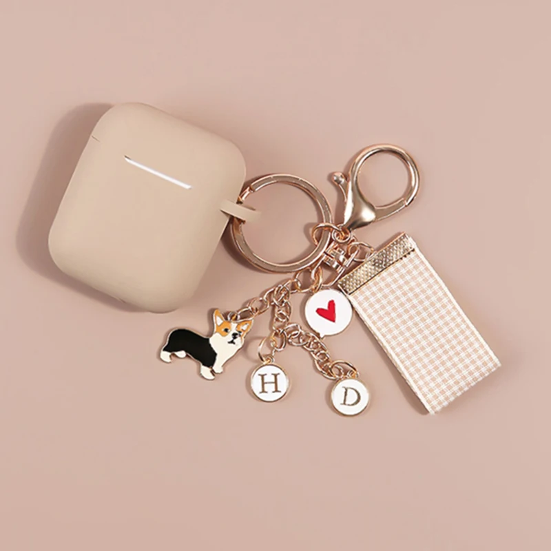 Чехол для Apple AirPods в стиле милый корги, с рисунком мультяшного персонажа, защитный чехол с кольцом для ключей в подарок.
