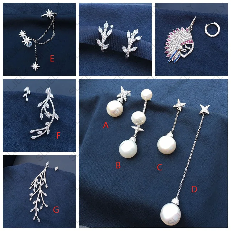 Женские асимметричные серьги SLJELY из стерлингового серебра 925 пробы с цирконием