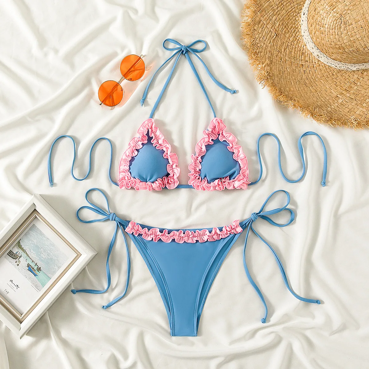 Купальник женский из двух частей купальник с 3d цветочным принтом бикини монокини