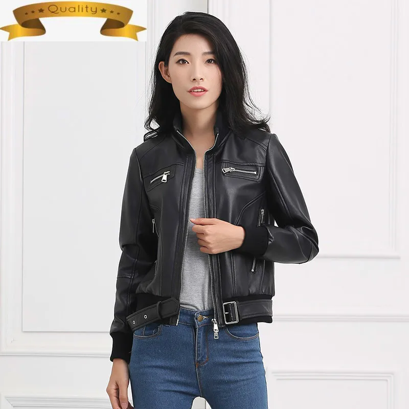 

Genuine Leather Women Jacket 2021 Real Sheepskin Leather Coat Korean Streetwear Slim Jackets Chaqueta Mujer YFN-1717 YY438