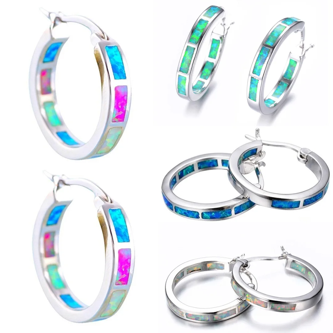 Женские крупные серьги кольца с опалом Крупные круглые кристаллами