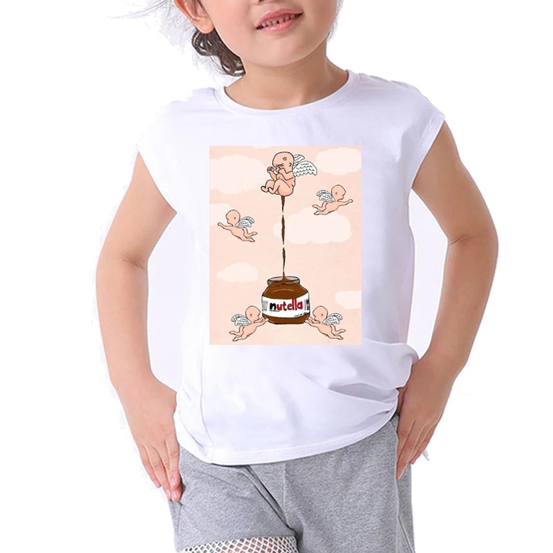 Camiseta de dibujos animados para ni&ntilde;as, ropa de moda para ni&ntilde;os y ni&ntilde;as, tops bonitos de nutella, camisetas para ni&ntilde;os, camisetas para ni&ntilde;os 2020-2