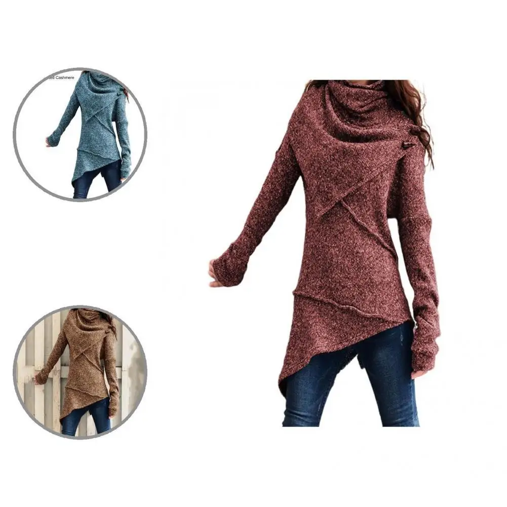 

Трикотажный свитер, уличная одежда с длинным рукавом, Модная трикотажная блузка с асимметричным подолом, вязаные Джемперы для офиса