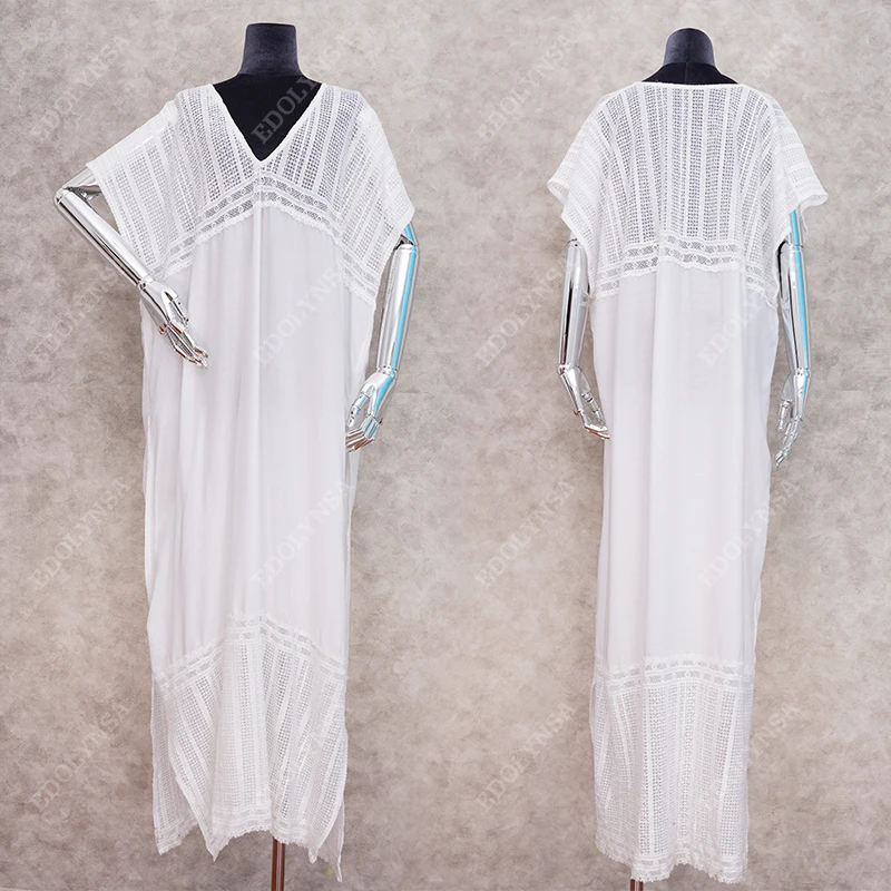 Размера плюс пляжное платье женская пляжная одежда накидки длинная белая туника