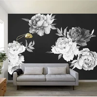 black and white watercolor peony rose flowers wall sticker home decor living room kids room wall decal flowers decoration