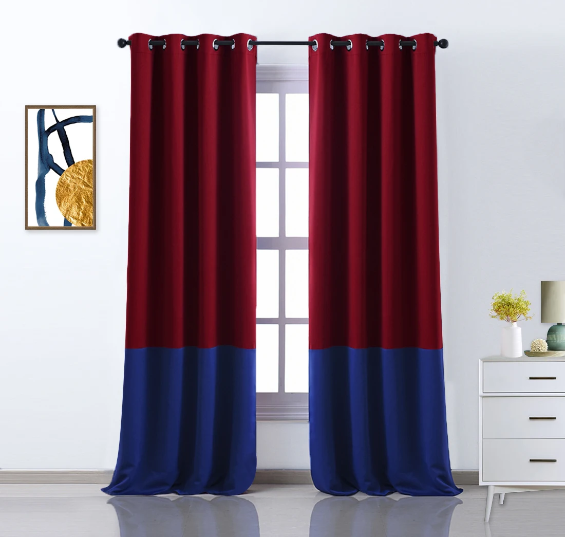 Red and Navy Blue NICETOWN, 1 шт., 2 тона, новые цветные оконные шторы, оконное покрытие, модная термоизолированная уплотненная драпированная панель - Цвет: Red and Navy Blue