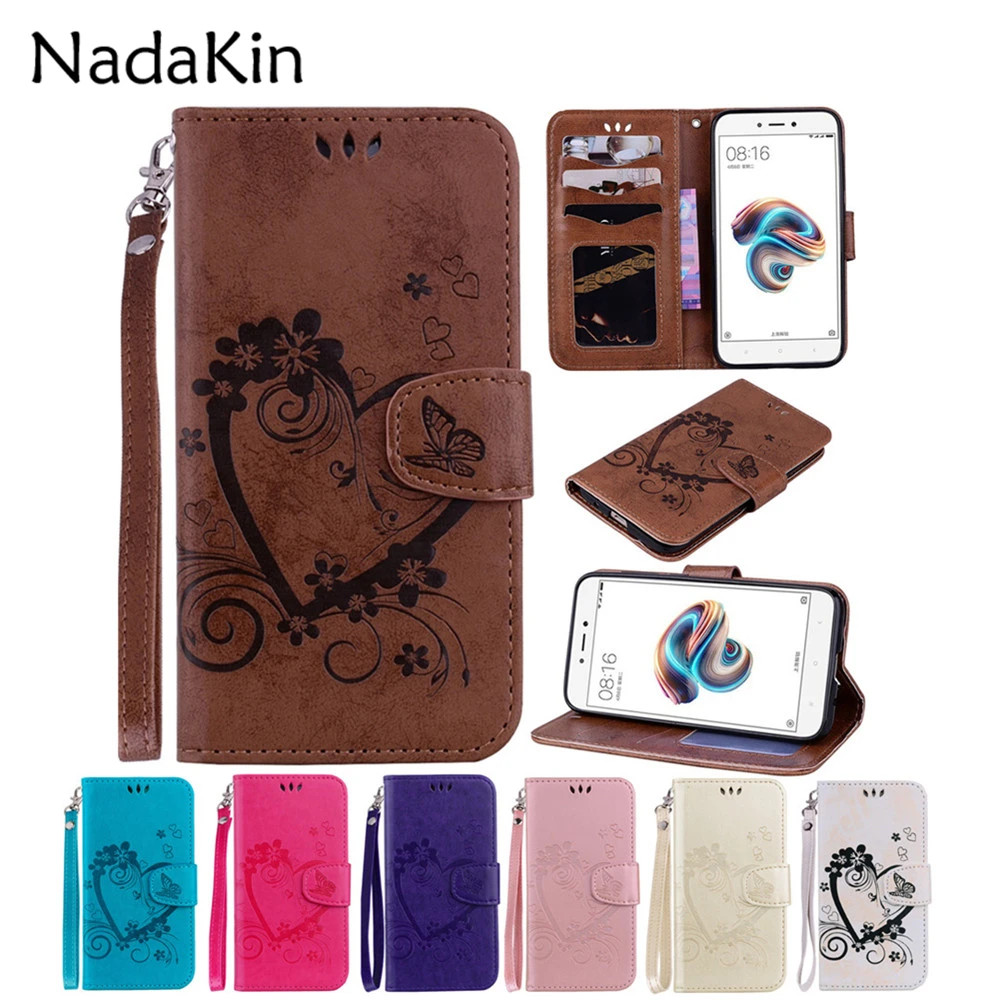 Магнитный чехол-бумажник в стиле ретро с изображением цветов и сердечек кожаный