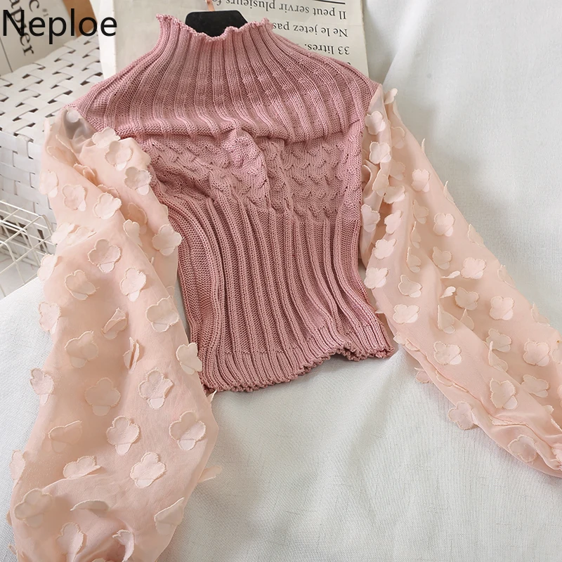 Женские шифоновые свитера в стиле пэчворк модные вязаные пуловеры с высоким