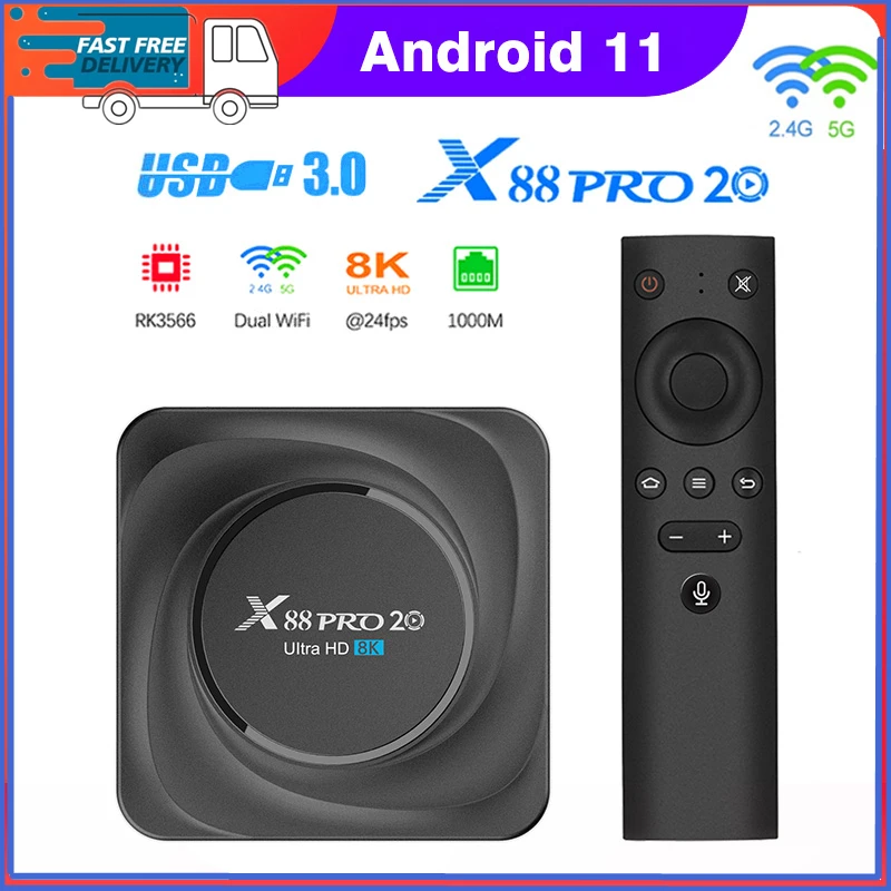

ТВ-приставка X88 Pro 20, RK3566, 2,4G, 5G, 2 Wi-Fi, 4K, Google Play, Youtube, Ultra HD