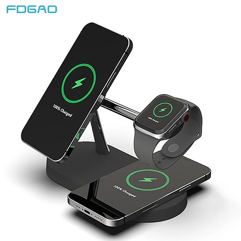 Магнитная Беспроводная зарядная станция 3 в 1 15 Вт для Magsafe IPhone 12 Pro Max Airpods Apple Watch 6 5 4