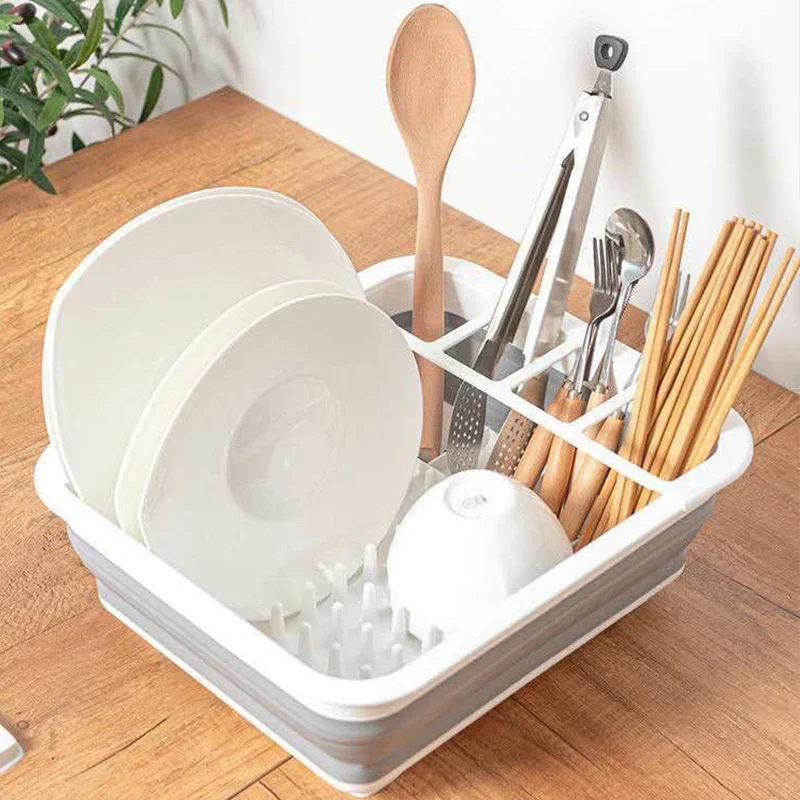 

Kitchen Drain Box Tableware Storage Basket Kitchen Accessories Foldable Drain Device Dishes Cutlery Storage Box Dish Rack
