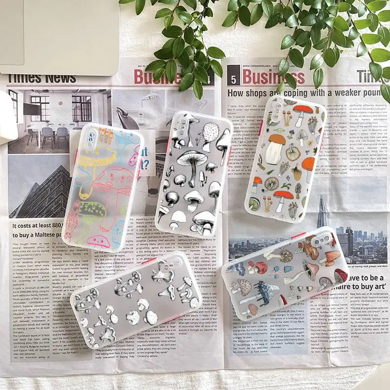 

Creative Minimalist Graffiti Line Mushroom Phone Case matte transparent For iphone 7 8 11 12 plus mini x xs xr pro max cover