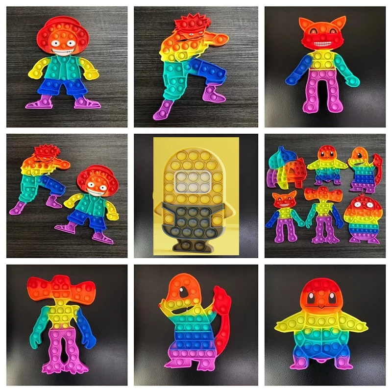 

New product small animal series pop it Child Decompression toy Squirtle Charmander Finger Game Silicone Bubble Music fidget toys