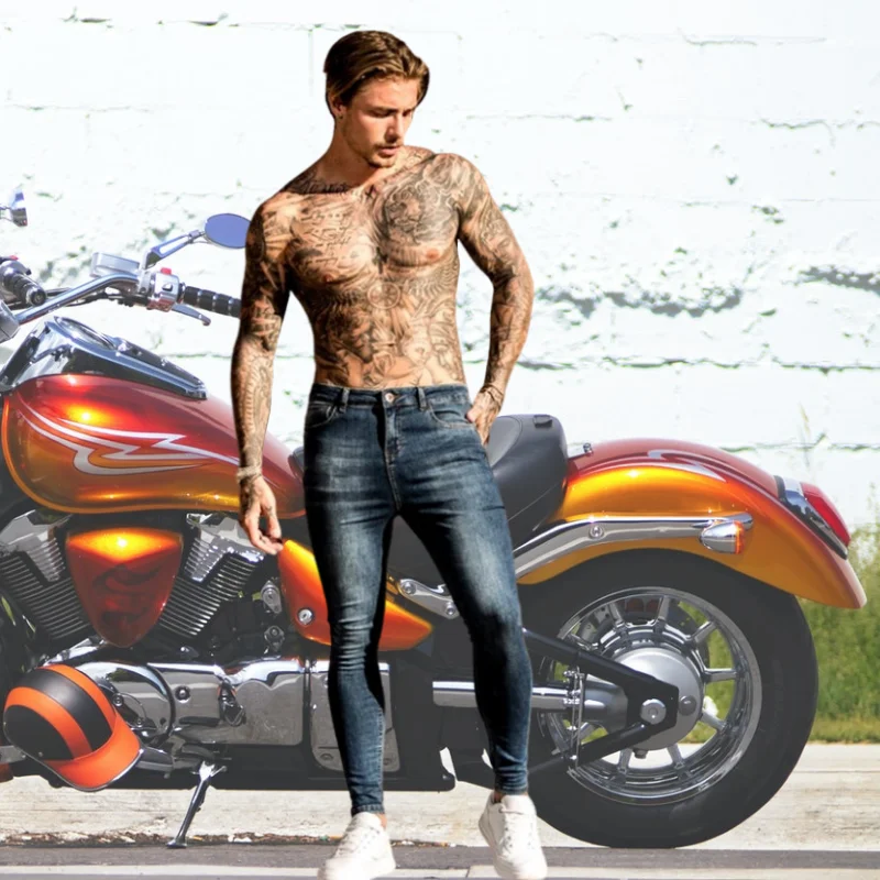 Для мужчин Эластичные Обтягивающие джинсы 2020 стрейч узкие брюки уличная s синие