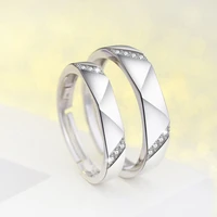 925 sterling silver couple ring simple fashion zircon wedding silver ring opening adjustable creative fine jewelry